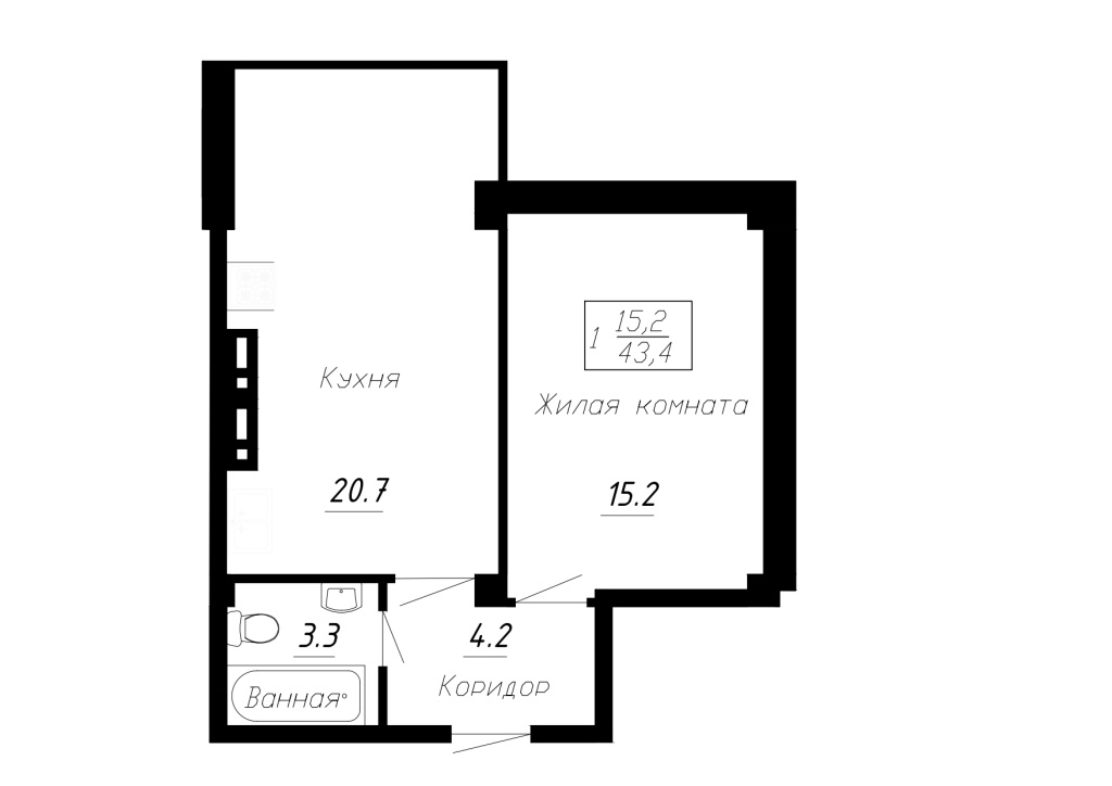 ЖК Первый речной 1-комнатная квартира 43,4 кв. м ЖК Первый речной 1-комнатная квартира 43,4 кв. м