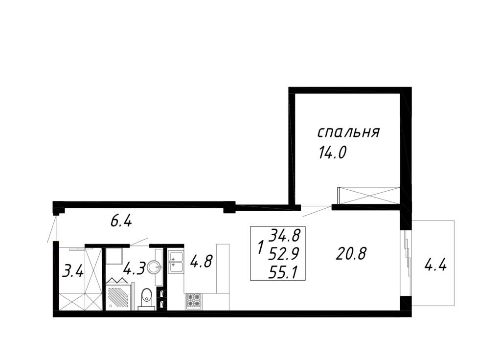 ЖК Парк-Озеро квартира 55,1 кв.м ЖК Парк-Озеро квартира 55,1 кв.м