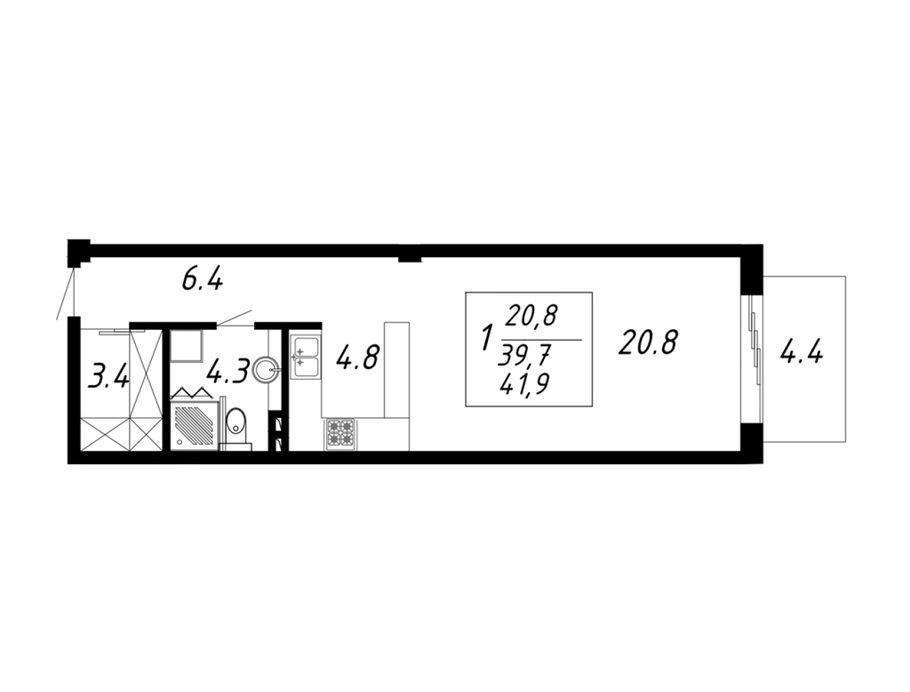 ЖК Парк-Озеро квартира-студия 41,9 кв.м ЖК Парк-Озеро квартира-студия 41,9 кв.м